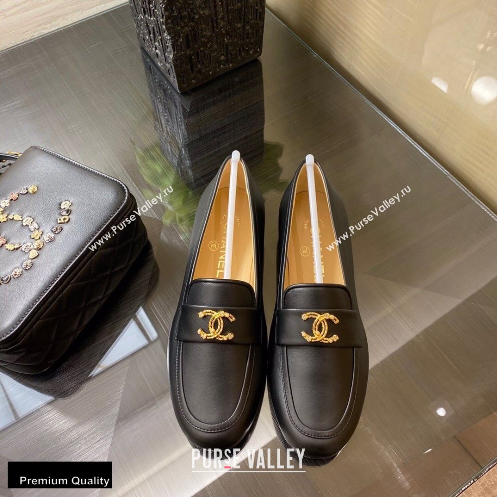 Chanel Top Quality Calfskin Gold CC Logo Loafers Black 2020 (xo-20100906)