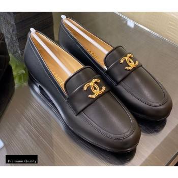 Chanel Top Quality Calfskin Gold CC Logo Loafers Black 2020 (xo-20100906)