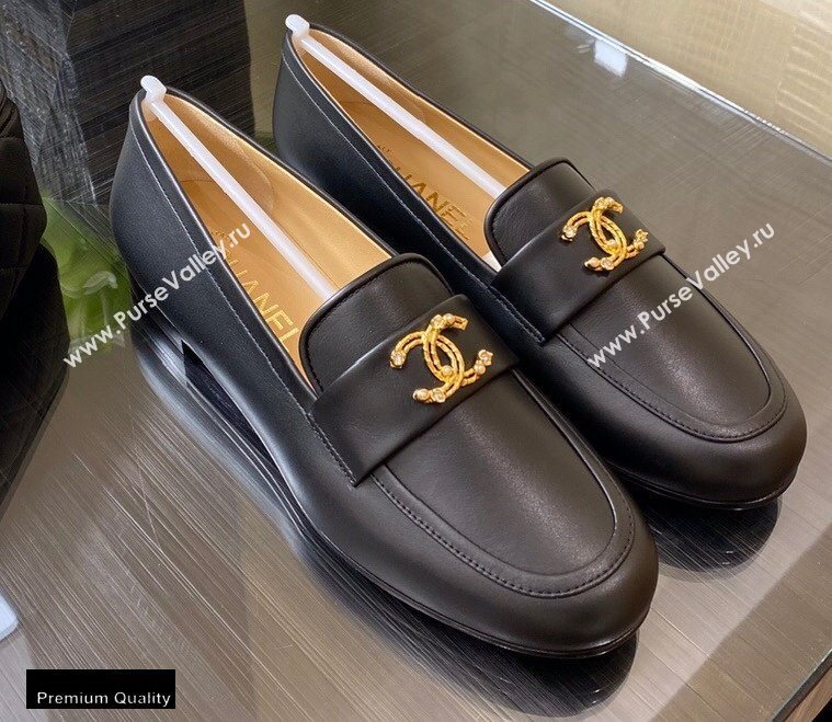 Chanel Top Quality Calfskin Gold CC Logo Loafers Black 2020 (xo-20100906)