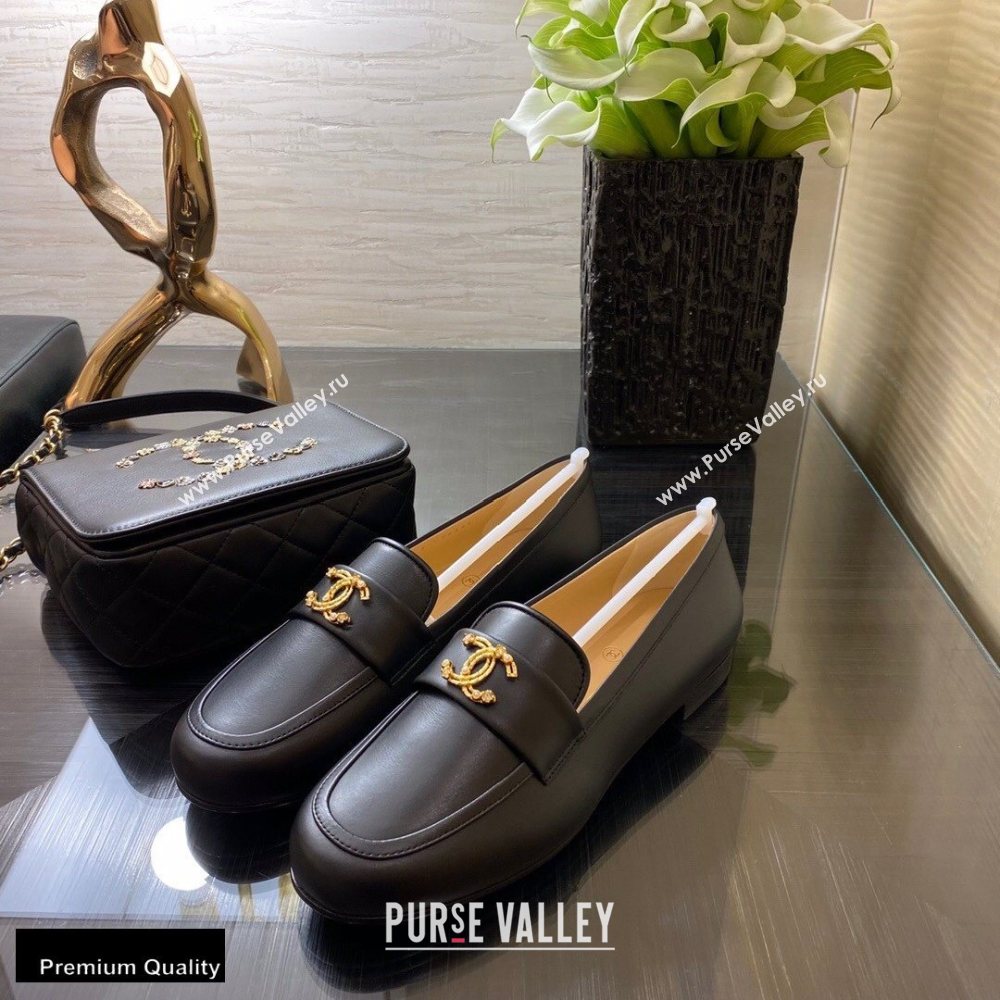 Chanel Top Quality Calfskin Gold CC Logo Loafers Black 2020 (xo-20100906)