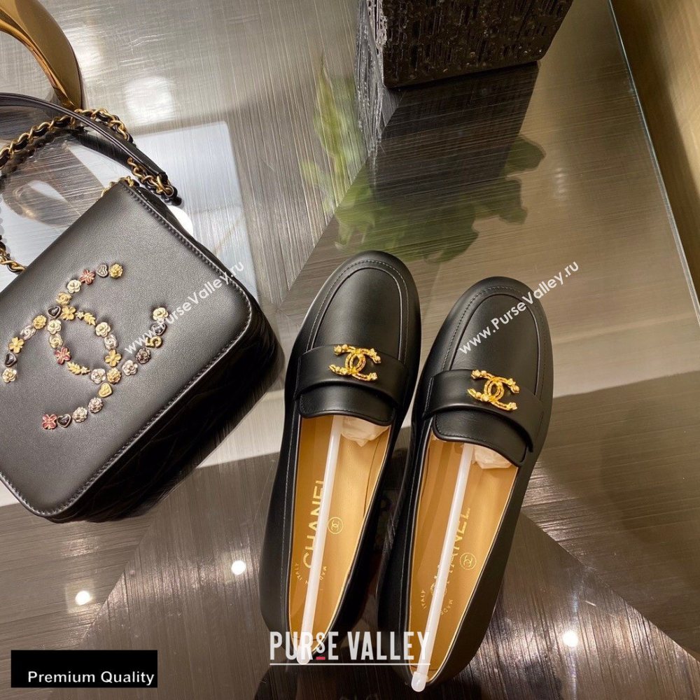 Chanel Top Quality Calfskin Gold CC Logo Loafers Black 2020 (xo-20100906)