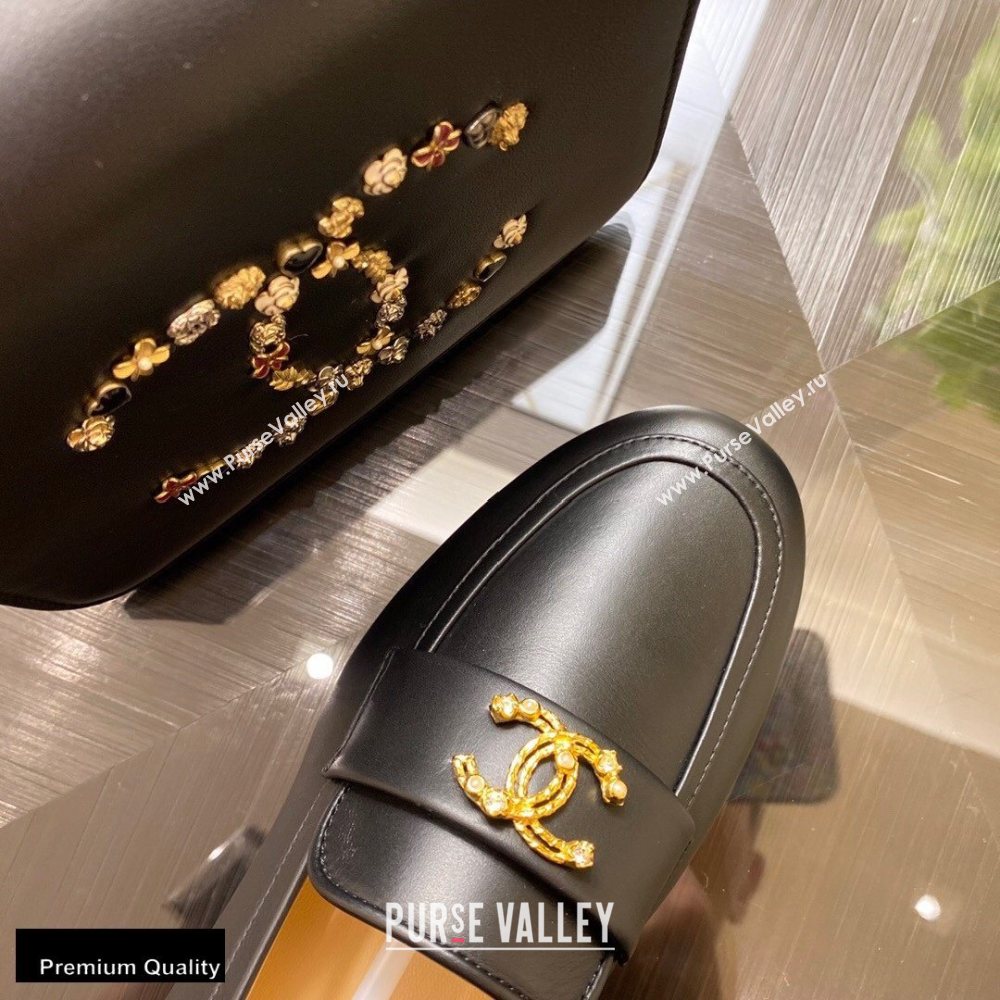 Chanel Top Quality Calfskin Gold CC Logo Loafers Black 2020 (xo-20100906)