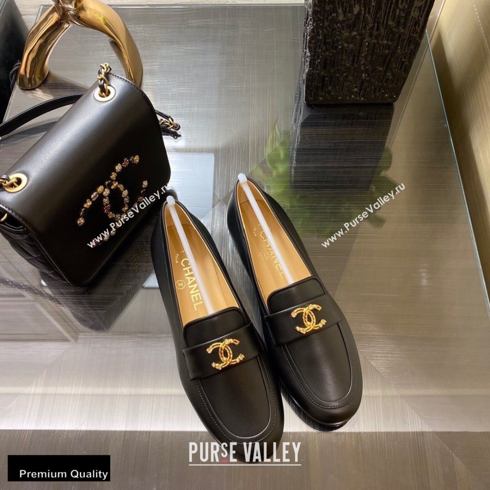 Chanel Top Quality Calfskin Gold CC Logo Loafers Black 2020 (xo-20100906)