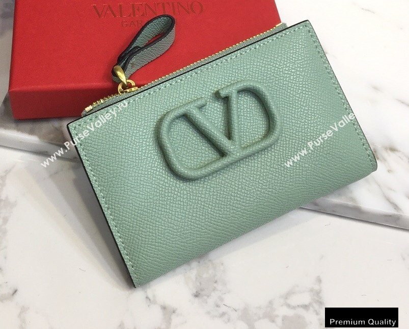 Valentino VSLING Calfskin Cardholder Light Green with Zipper 2020 (liankafo-20101429)