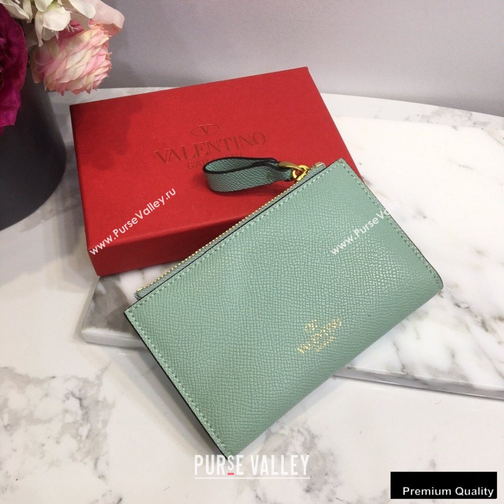 Valentino VSLING Calfskin Cardholder Light Green with Zipper 2020 (liankafo-20101429)