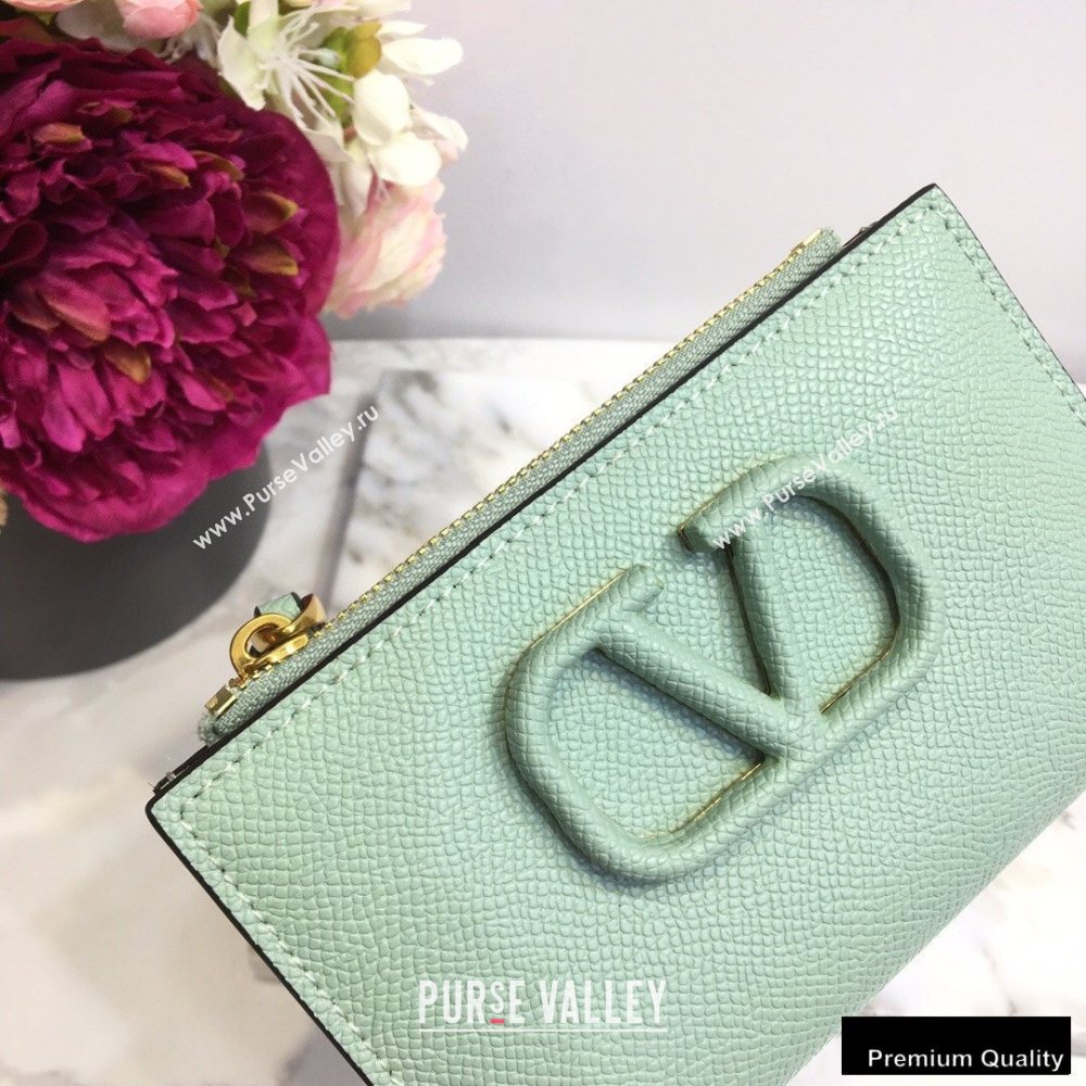 Valentino VSLING Calfskin Cardholder Light Green with Zipper 2020 (liankafo-20101429)