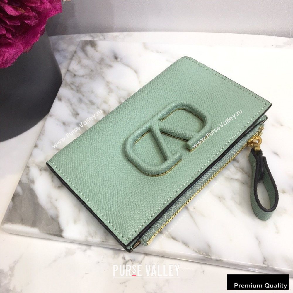 Valentino VSLING Calfskin Cardholder Light Green with Zipper 2020 (liankafo-20101429)