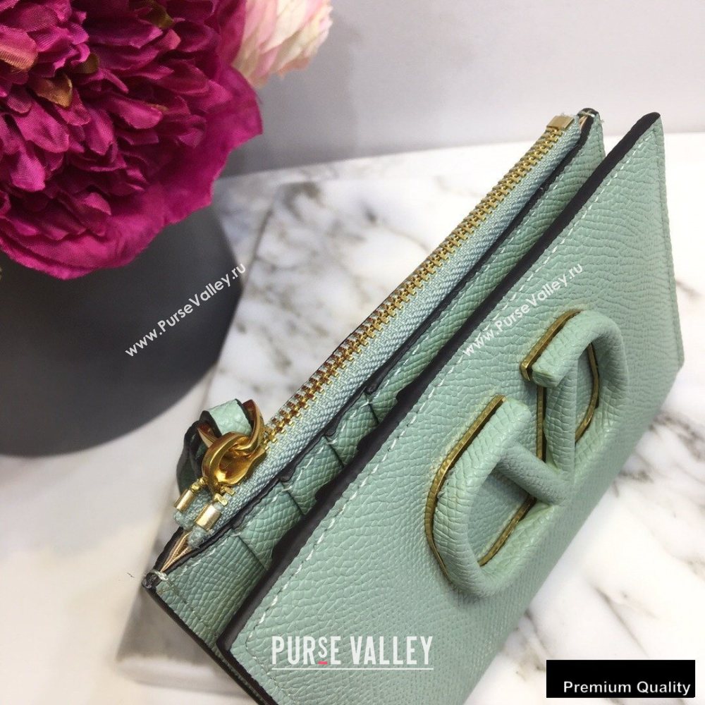 Valentino VSLING Calfskin Cardholder Light Green with Zipper 2020 (liankafo-20101429)