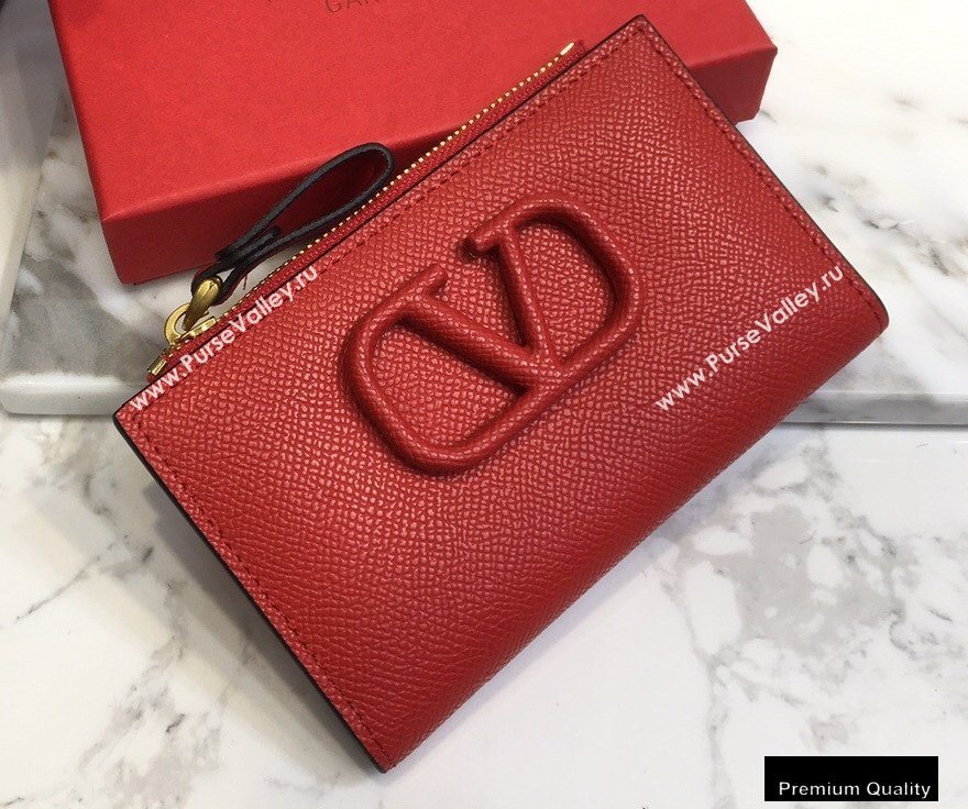 Valentino VSLING Calfskin Cardholder Red with Zipper 2020 (liankafo-20101427)