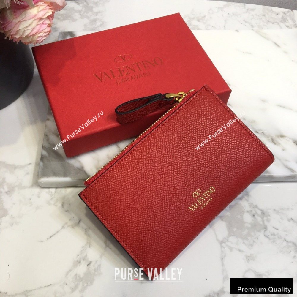 Valentino VSLING Calfskin Cardholder Red with Zipper 2020 (liankafo-20101427)