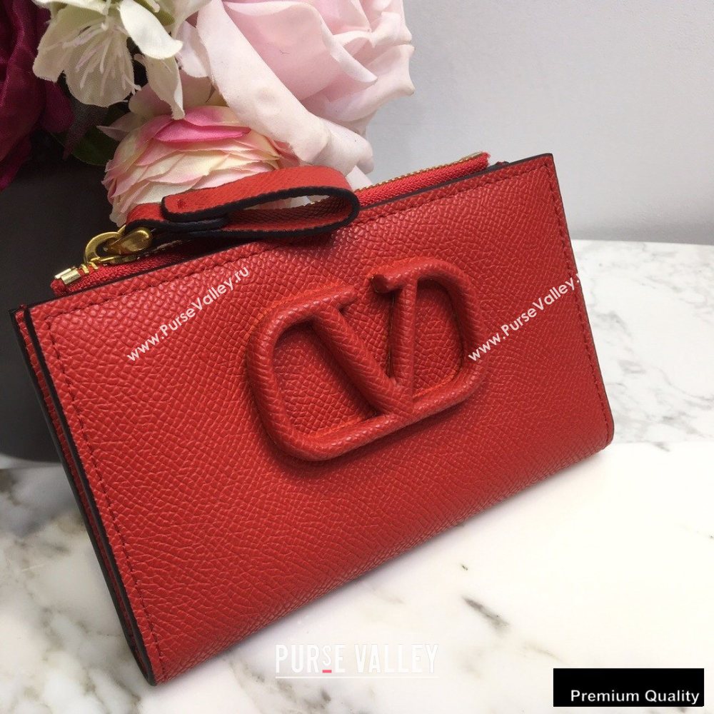 Valentino VSLING Calfskin Cardholder Red with Zipper 2020 (liankafo-20101427)