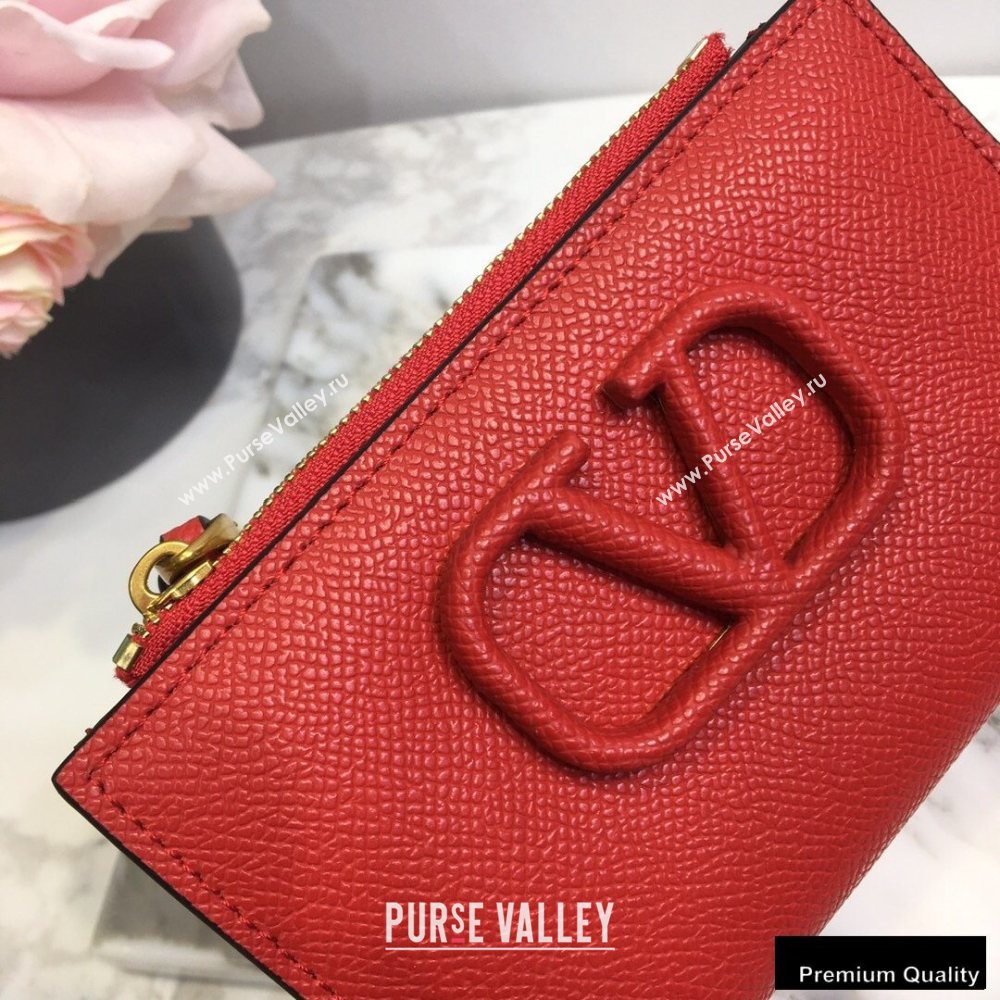 Valentino VSLING Calfskin Cardholder Red with Zipper 2020 (liankafo-20101427)