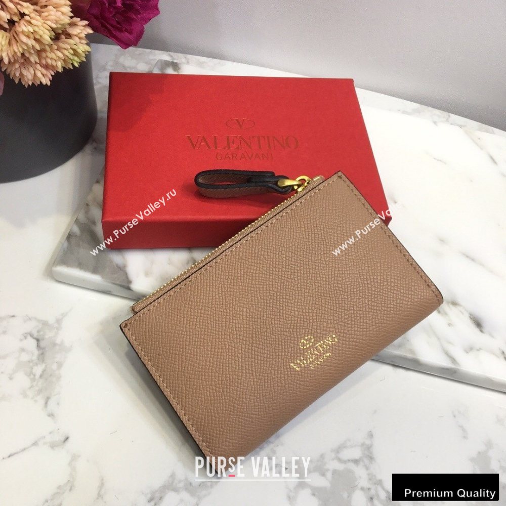 Valentino VSLING Calfskin Cardholder Nude with Zipper 2020 (liankafo-20101428)