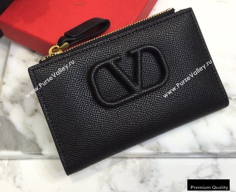 Valentino VSLING Calfskin Cardholder Black with Zipper 2020 (liankafo-20101426)