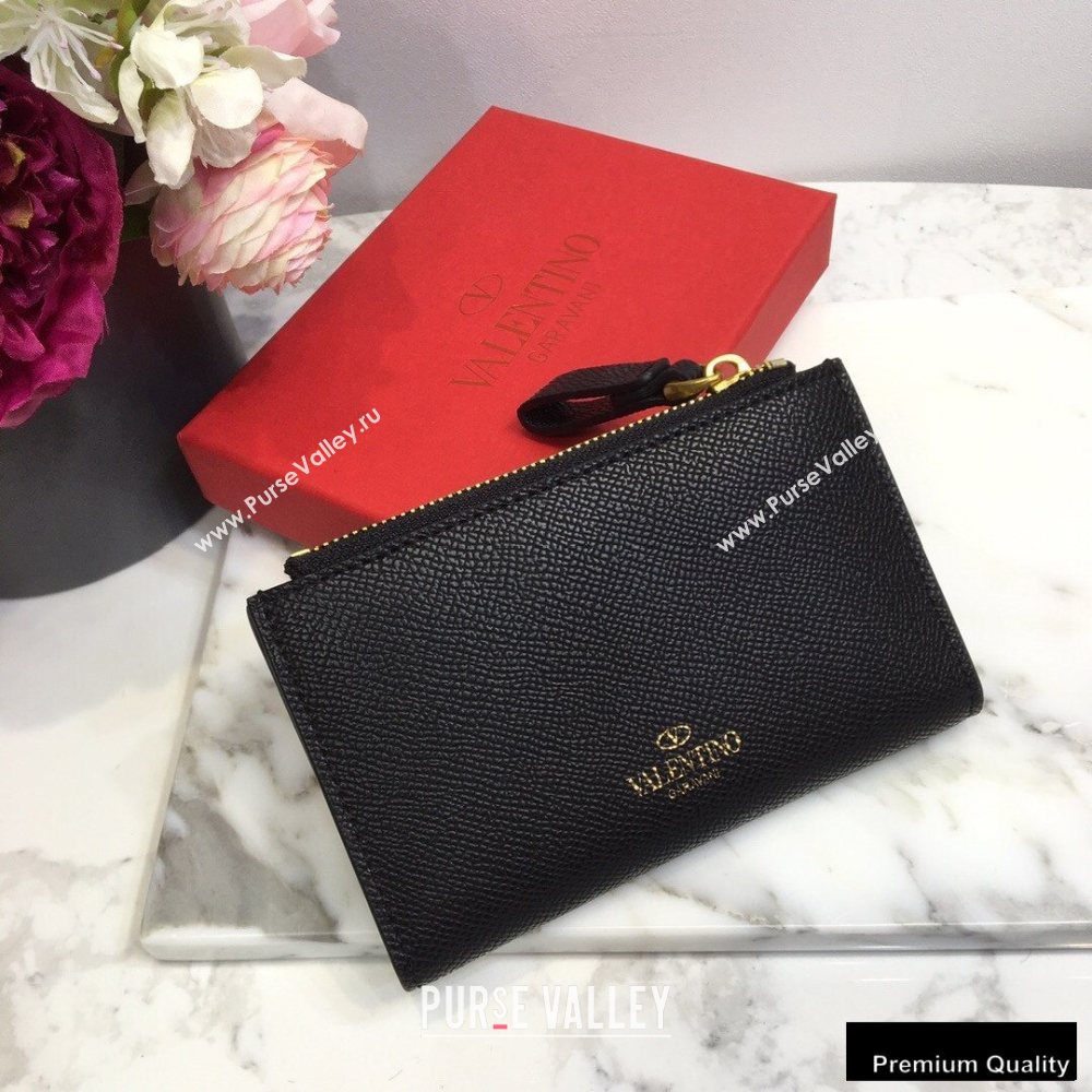 Valentino VSLING Calfskin Cardholder Black with Zipper 2020 (liankafo-20101426)