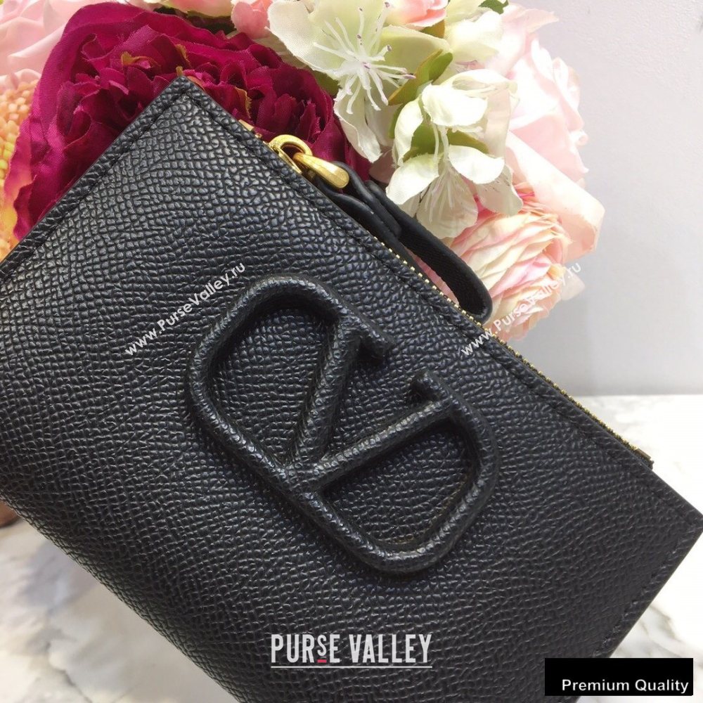 Valentino VSLING Calfskin Cardholder Black with Zipper 2020 (liankafo-20101426)