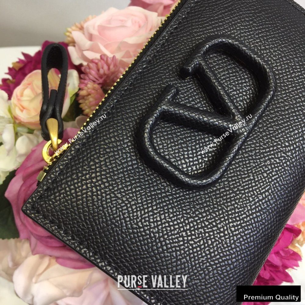 Valentino VSLING Calfskin Cardholder Black with Zipper 2020 (liankafo-20101426)