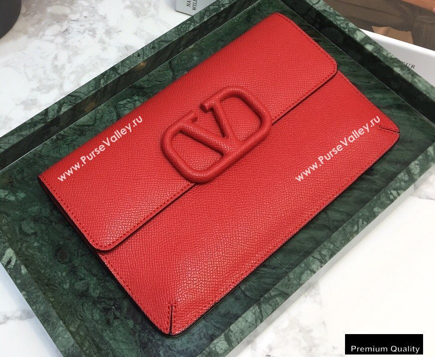 Valentino VSLING Calfskin Small Pouch Clutch Bag Red 2020 (liankafo-20101422)