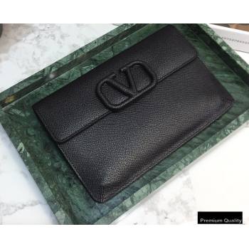 Valentino VSLING Calfskin Small Pouch Clutch Bag Black 2020 (liankafo-20101421)