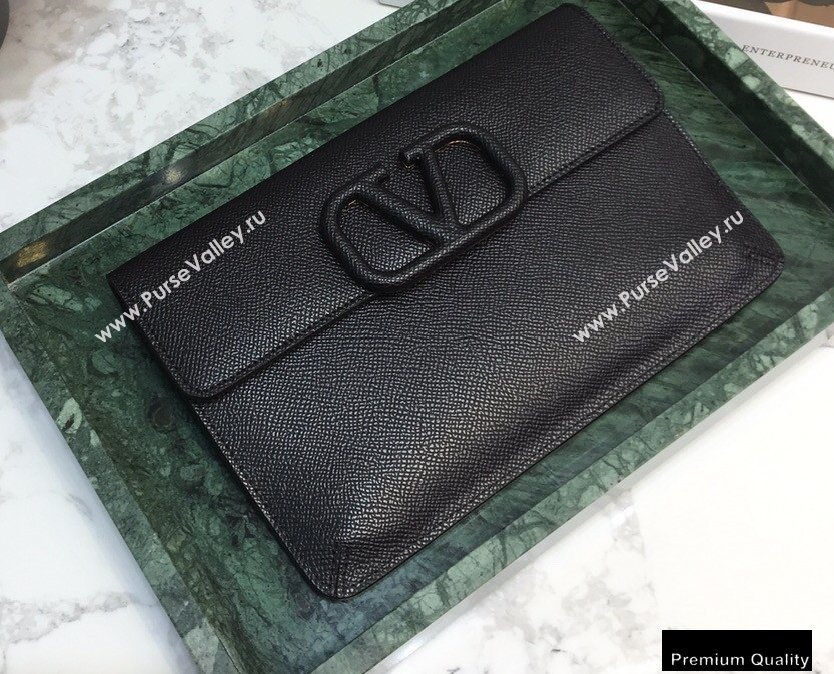 Valentino VSLING Calfskin Small Pouch Clutch Bag Black 2020 (liankafo-20101421)