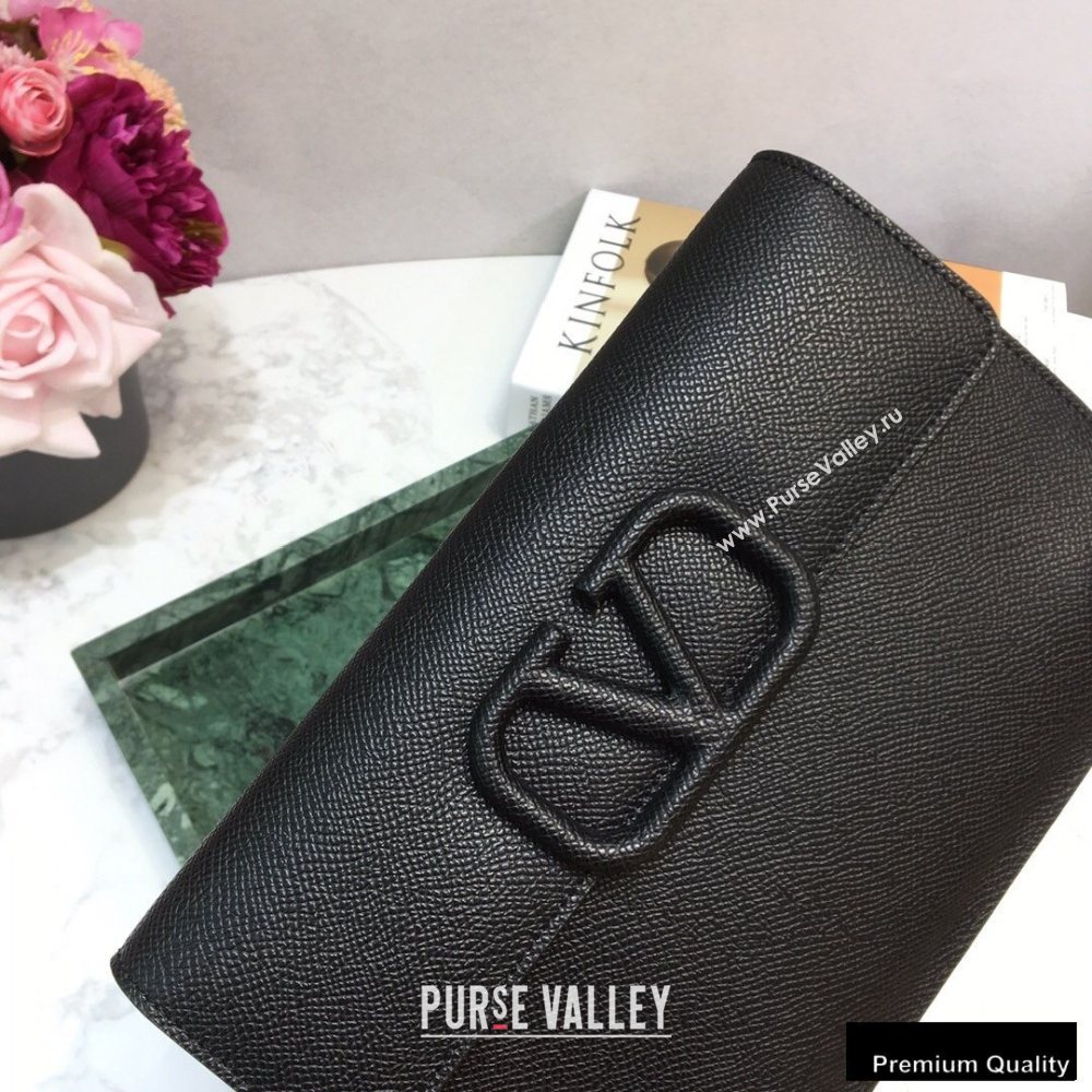 Valentino VSLING Calfskin Small Pouch Clutch Bag Black 2020 (liankafo-20101421)