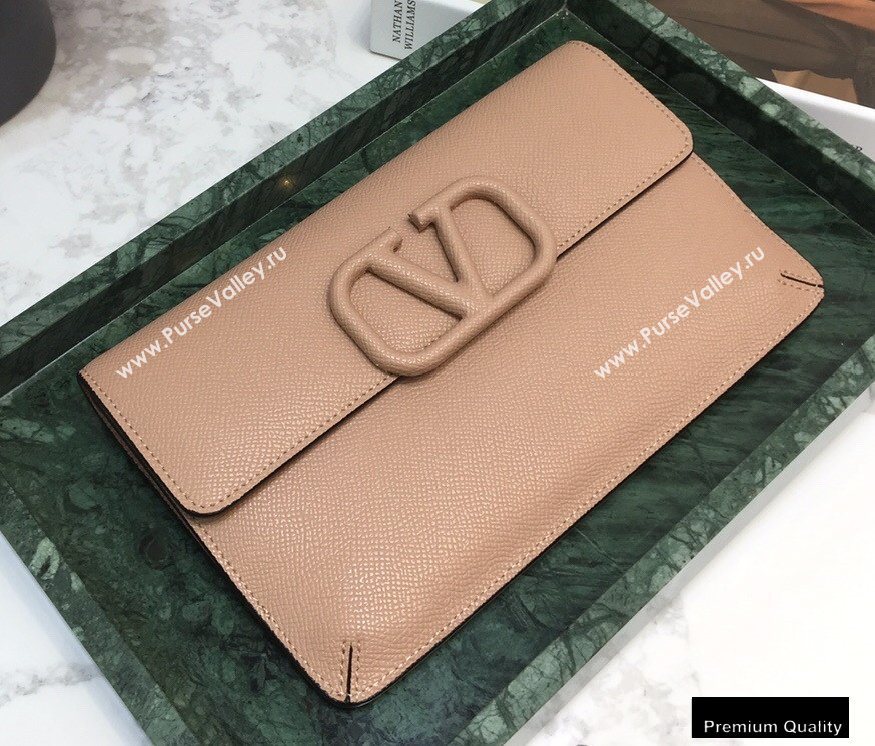 Valentino VSLING Calfskin Small Pouch Clutch Bag Nude 2020 (liankafo-20101423)