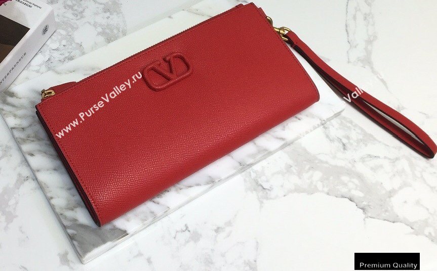 Valentino VSLING Calfskin Pouch Clutch Bag Red with Wristlet 2020 (liankafo-20101419)