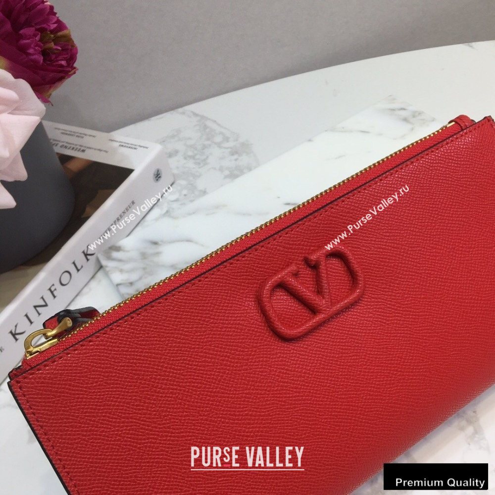 Valentino VSLING Calfskin Pouch Clutch Bag Red with Wristlet 2020 (liankafo-20101419)