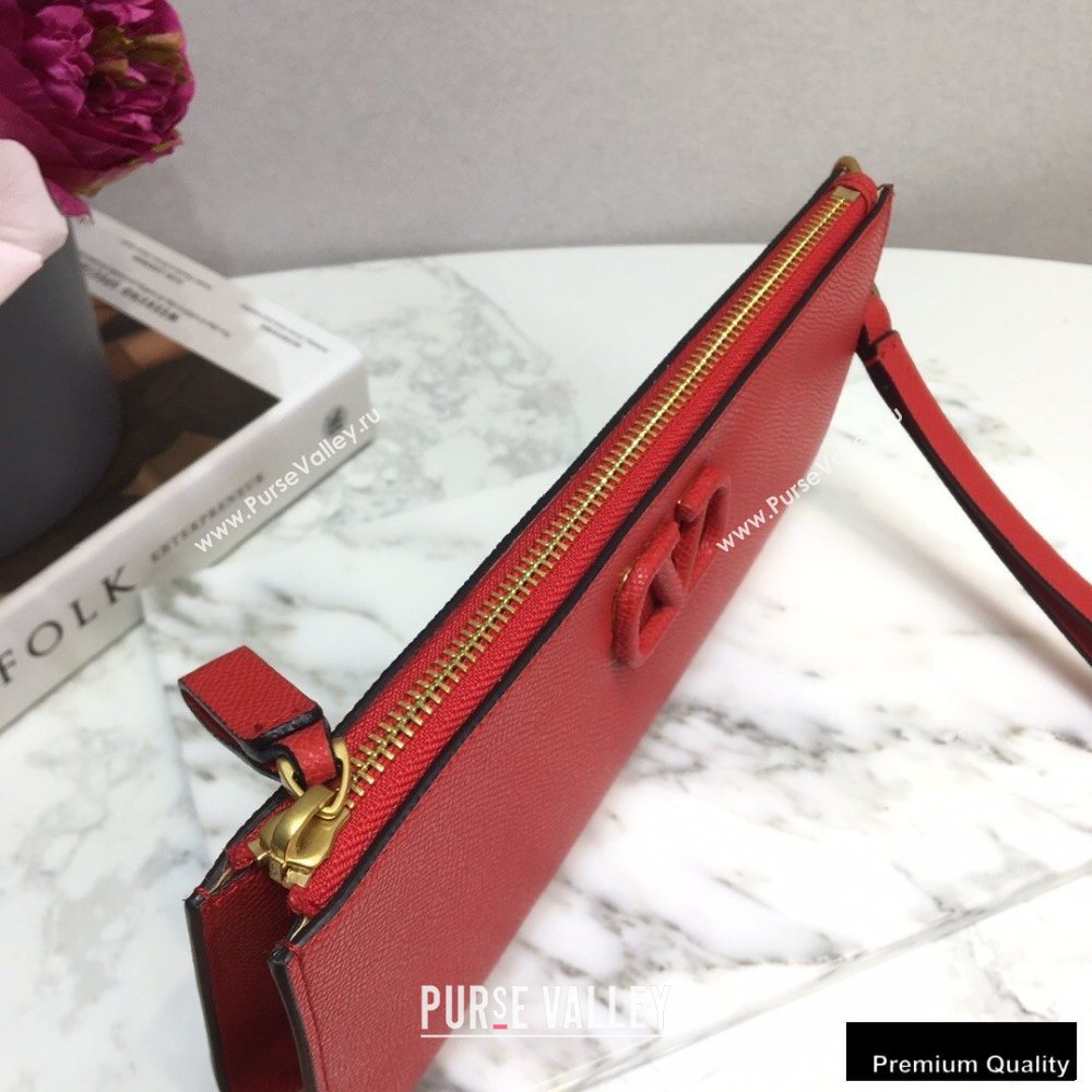 Valentino VSLING Calfskin Pouch Clutch Bag Red with Wristlet 2020 (liankafo-20101419)