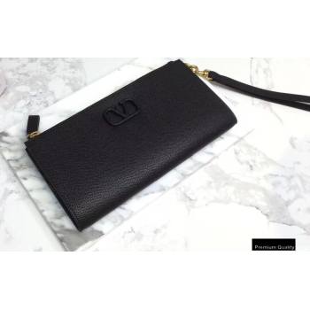 Valentino VSLING Calfskin Pouch Clutch Bag Black with Wristlet 2020 (liankafo-20101418)