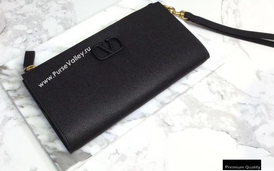 Valentino VSLING Calfskin Pouch Clutch Bag Black with Wristlet 2020 (liankafo-20101418)