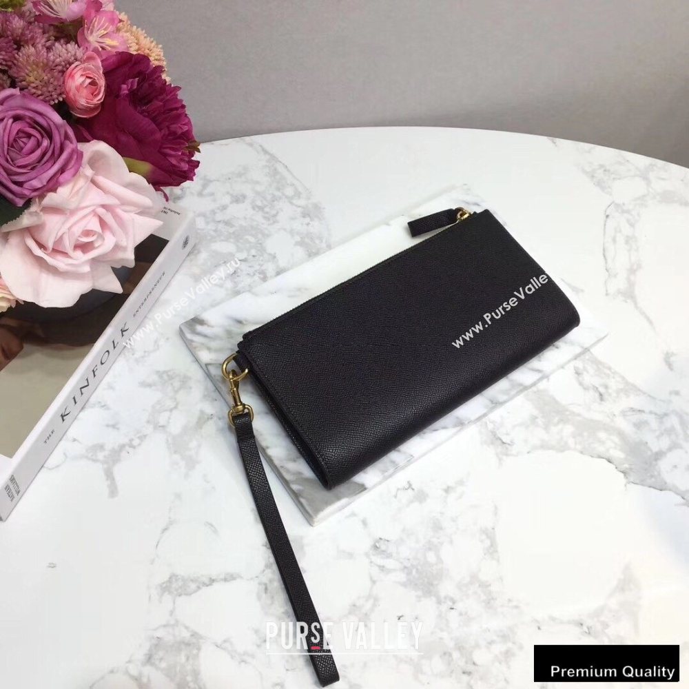 Valentino VSLING Calfskin Pouch Clutch Bag Black with Wristlet 2020 (liankafo-20101418)