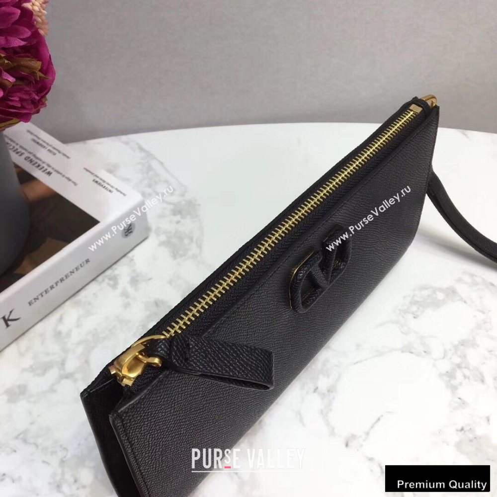 Valentino VSLING Calfskin Pouch Clutch Bag Black with Wristlet 2020 (liankafo-20101418)