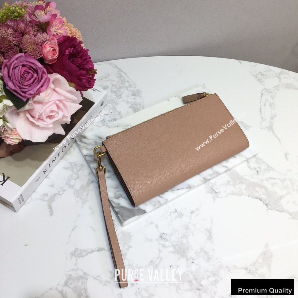 Valentino VSLING Calfskin Pouch Clutch Bag Nude with Wristlet 2020 (liankafo-20101420)