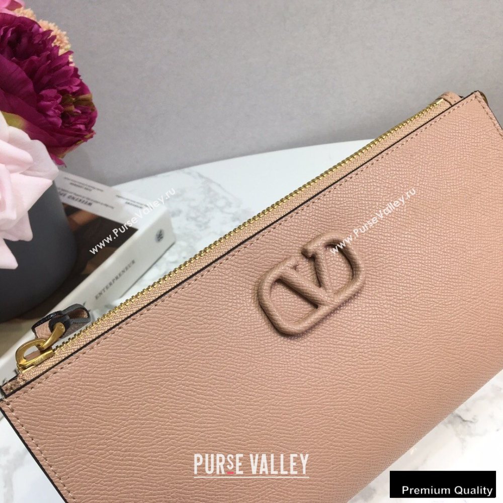 Valentino VSLING Calfskin Pouch Clutch Bag Nude with Wristlet 2020 (liankafo-20101420)