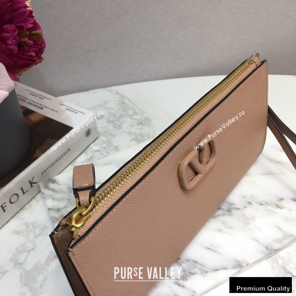 Valentino VSLING Calfskin Pouch Clutch Bag Nude with Wristlet 2020 (liankafo-20101420)