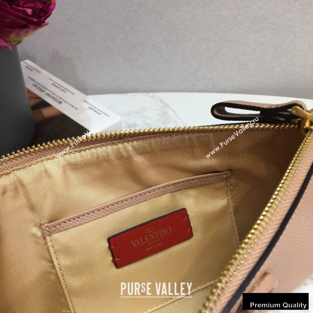 Valentino VSLING Calfskin Pouch Clutch Bag Nude with Wristlet 2020 (liankafo-20101420)