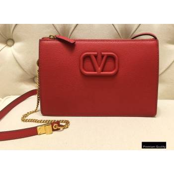 Valentino VSLING Grainy Calfskin Pouch Bag Red with Adjustable Strap 2020 (liankafo-20101412)