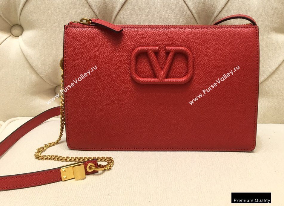 Valentino VSLING Grainy Calfskin Pouch Bag Red with Adjustable Strap 2020 (liankafo-20101412)