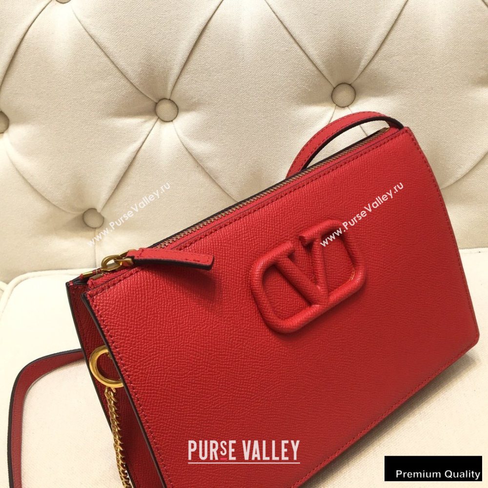 Valentino VSLING Grainy Calfskin Pouch Bag Red with Adjustable Strap 2020 (liankafo-20101412)