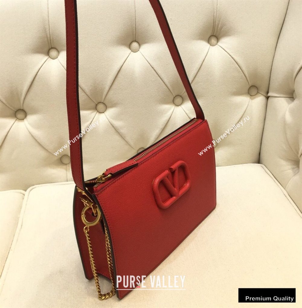 Valentino VSLING Grainy Calfskin Pouch Bag Red with Adjustable Strap 2020 (liankafo-20101412)