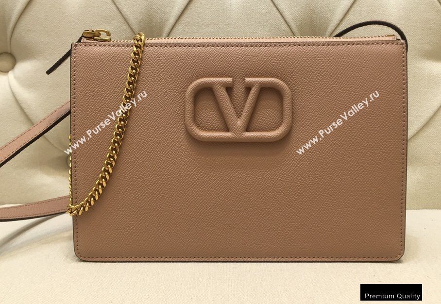 Valentino VSLING Grainy Calfskin Pouch Bag Nude with Adjustable Strap 2020 (liankafo-20101413)