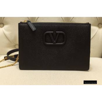 Valentino VSLING Grainy Calfskin Pouch Bag Black with Adjustable Strap 2020 (liankafo-20101411)