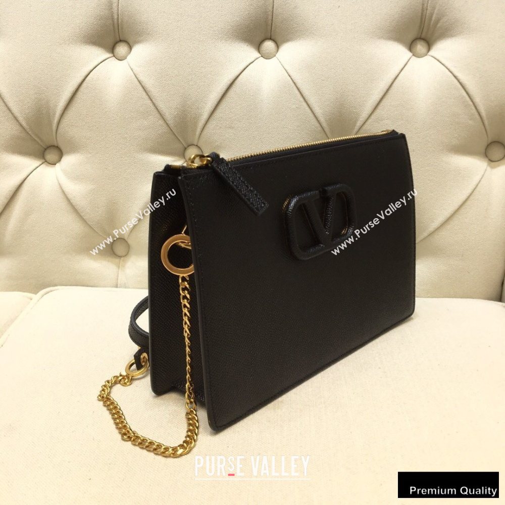 Valentino VSLING Grainy Calfskin Pouch Bag Black with Adjustable Strap 2020 (liankafo-20101411)