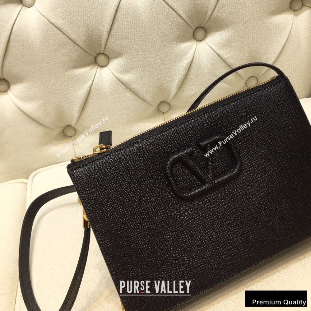 Valentino VSLING Grainy Calfskin Pouch Bag Black with Adjustable Strap 2020 (liankafo-20101411)