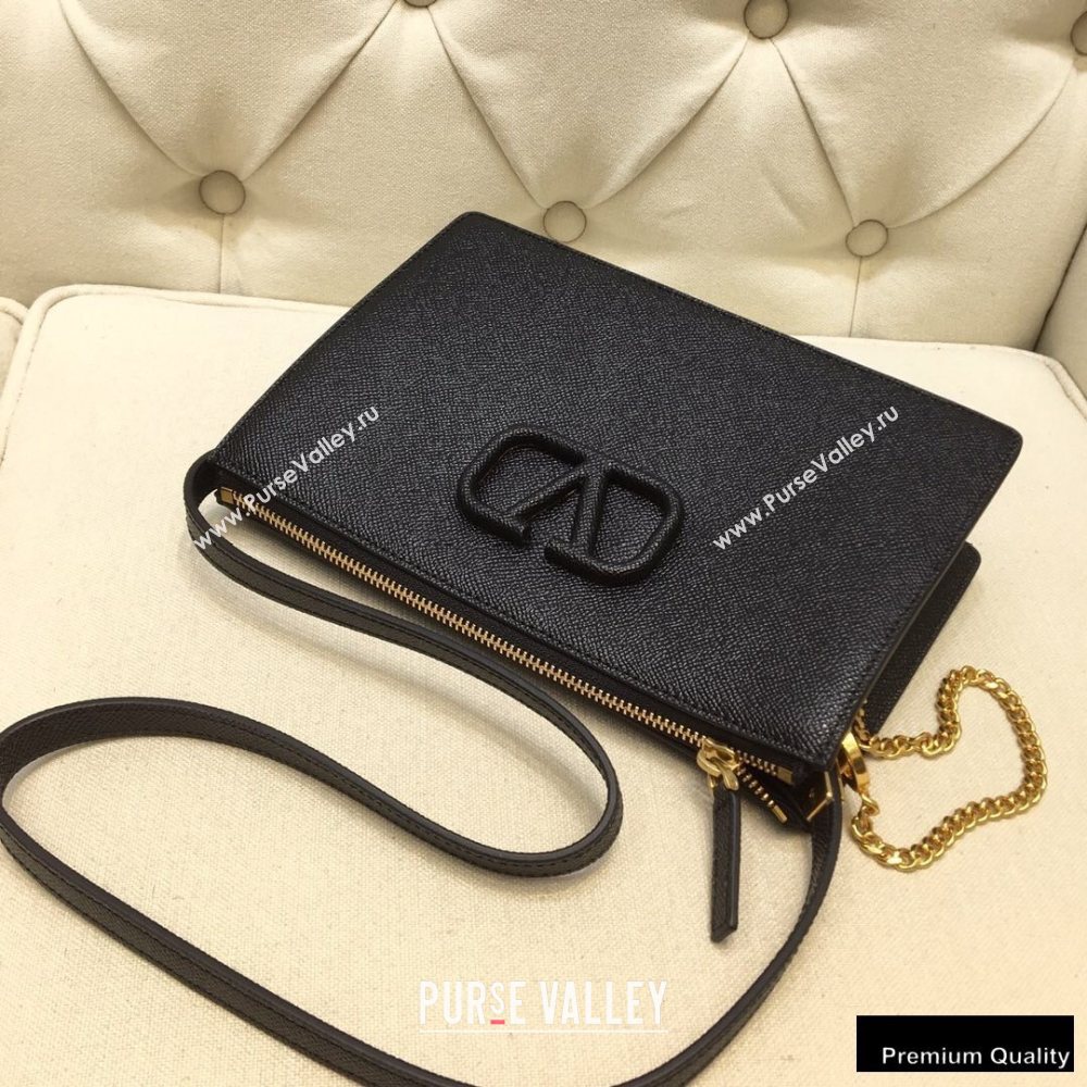 Valentino VSLING Grainy Calfskin Pouch Bag Black with Adjustable Strap 2020 (liankafo-20101411)