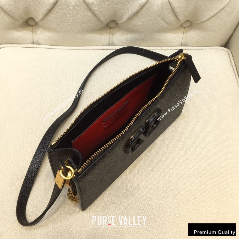 Valentino VSLING Grainy Calfskin Pouch Bag Black with Adjustable Strap 2020 (liankafo-20101411)
