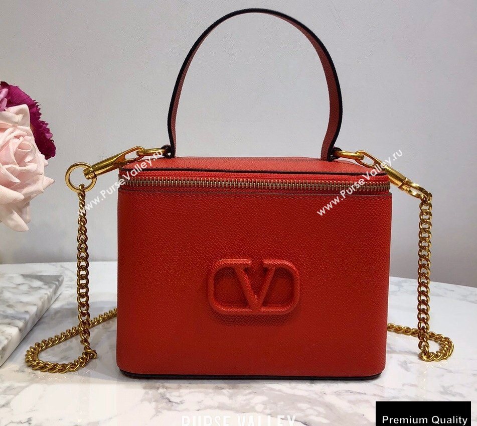 Valentino VSLING Calfskin Vanity Case Bag Red 2020 (liankafo-20101408)