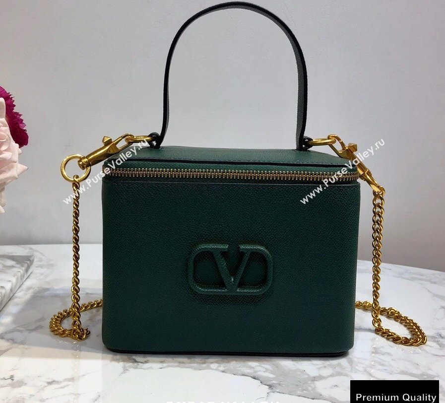 Valentino VSLING Calfskin Vanity Case Bag Green 2020 (liankafo-20101409)