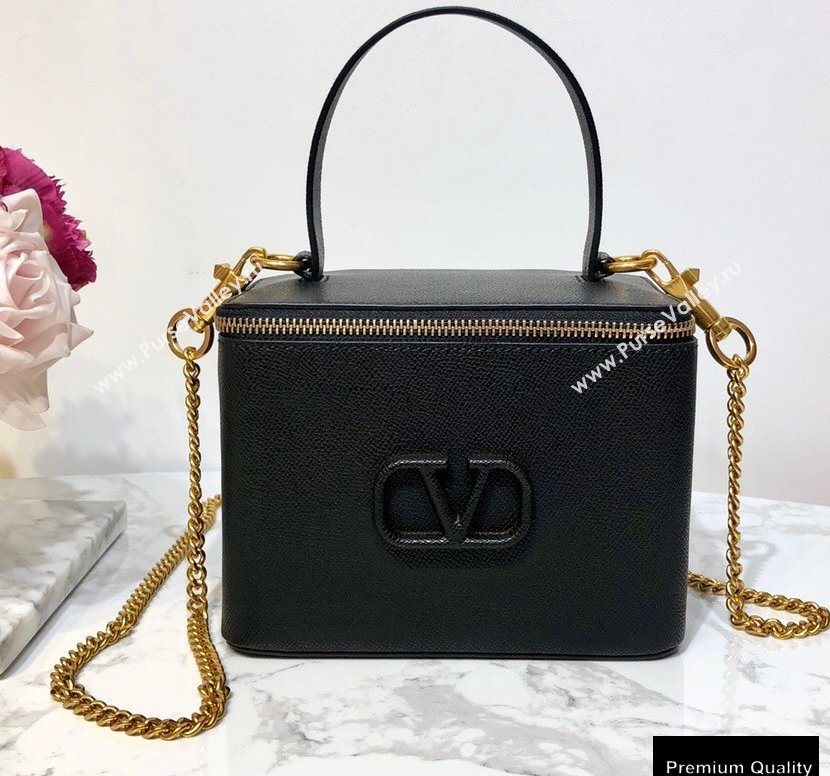Valentino VSLING Calfskin Vanity Case Bag Black 2020 (liankafo-20101407)